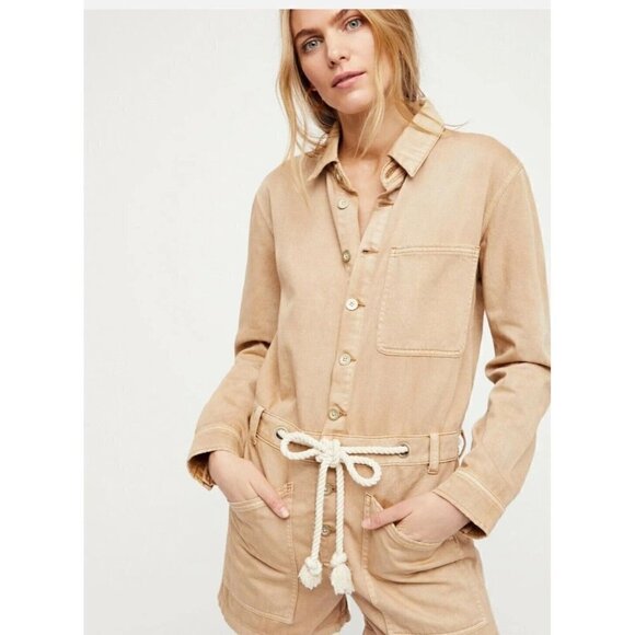 Free People Pants - Free People Women's Natural Out In The Thunder Utility Romper Tan+ Size M/L